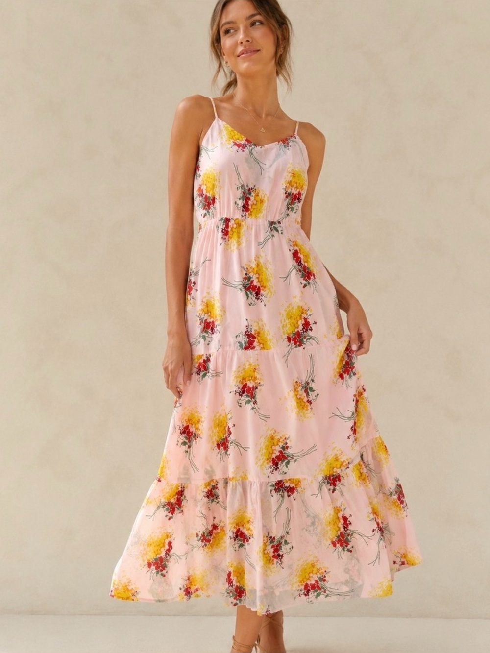 J Crew Floral Whimsical Fairy V Neck Tier Midi Spaghetti Strap Dress